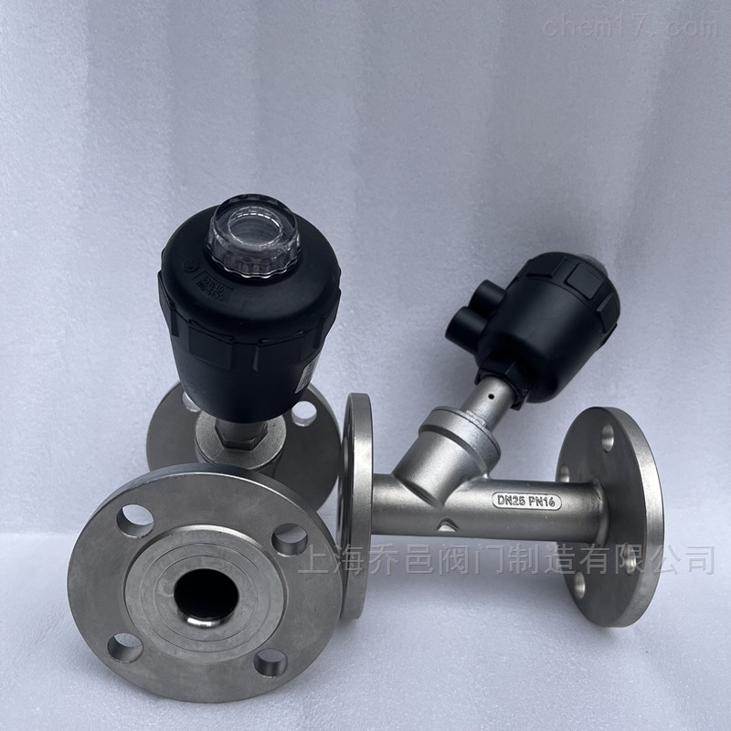 气动塑料头不锈钢法兰角座阀 气动塑料头不锈钢法兰角座阀